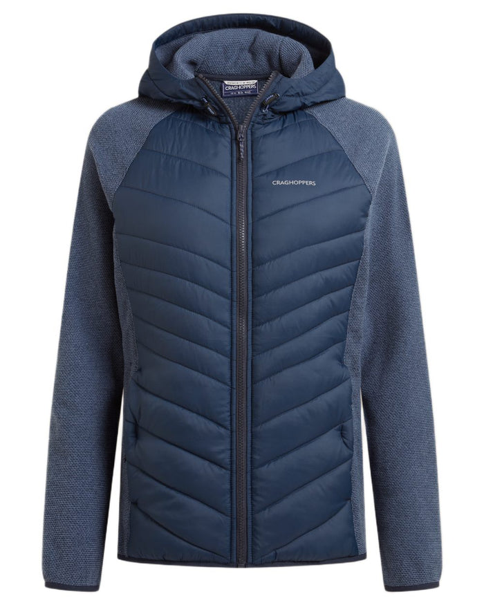 Blue Navy coloured Craghoppers Womens Zayas Hybrid Insulating Jacket on white background #colour_blue-navy