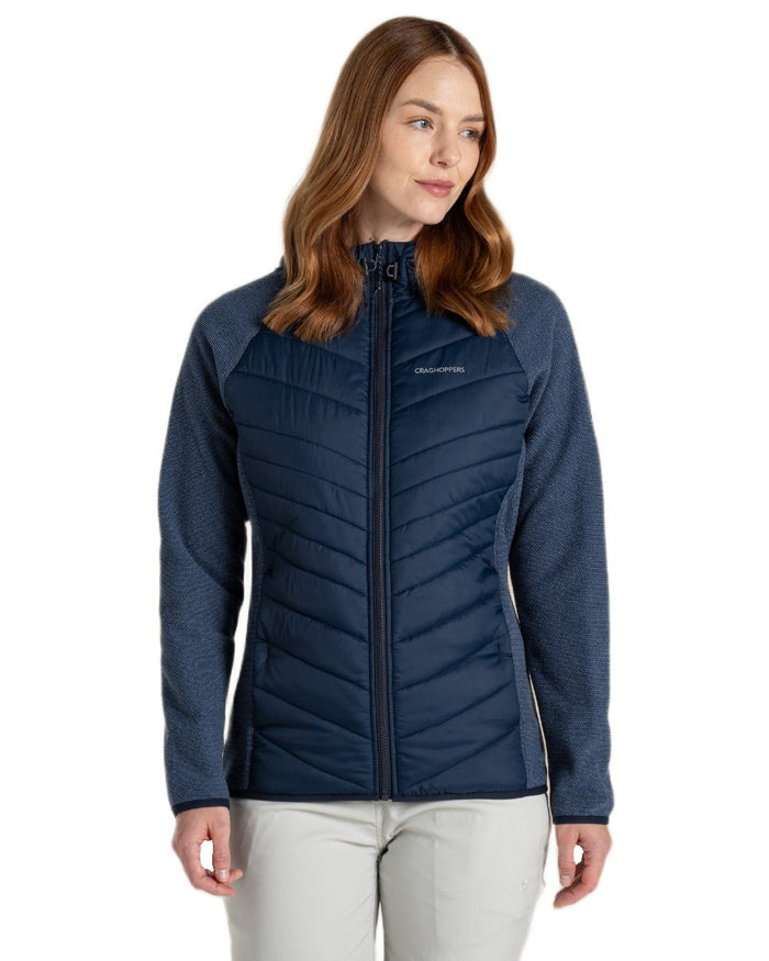 Blue Navy coloured Craghoppers Womens Zayas Hybrid Insulating Jacket on white background #colour_blue-navy