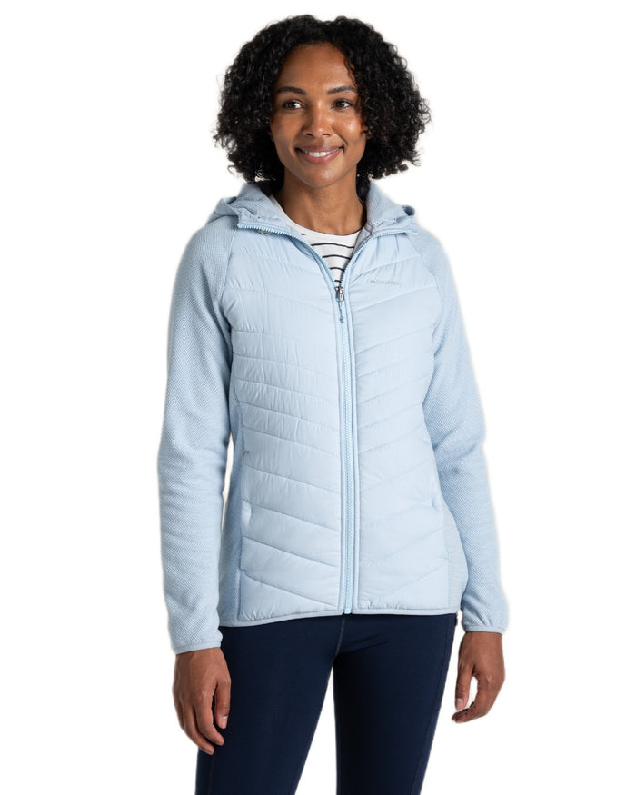 Nimbus Blue coloured Craghoppers Womens Zayas Hybrid Insulating Jacket on white background #colour_nimbus-blue