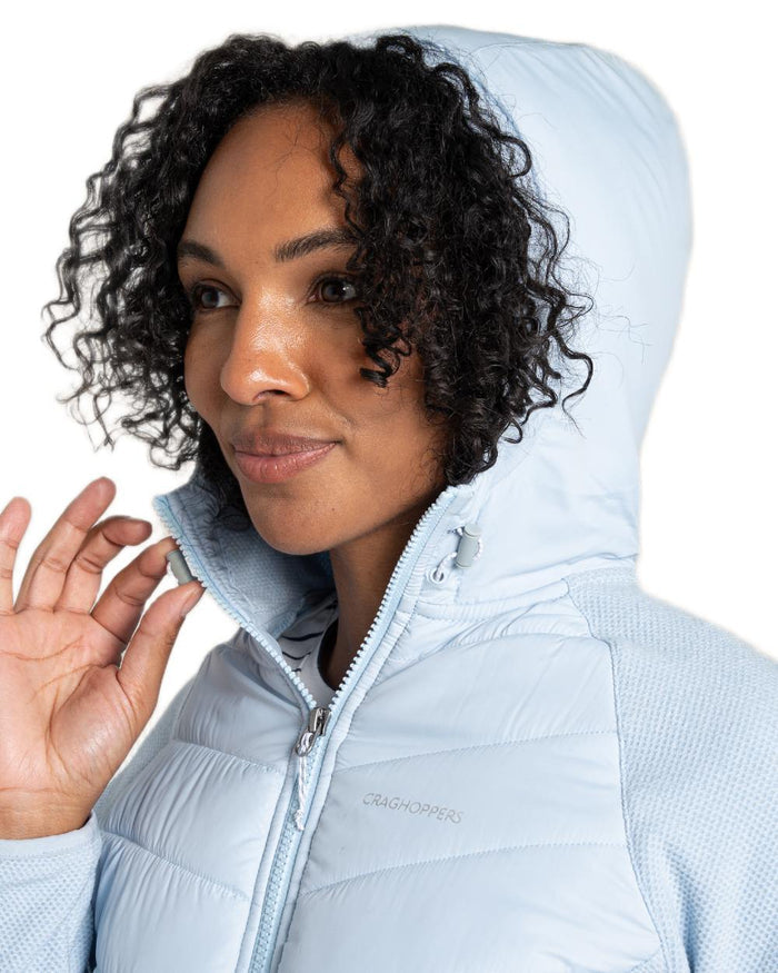 Nimbus Blue coloured Craghoppers Womens Zayas Hybrid Insulating Jacket on white background #colour_nimbus-blue