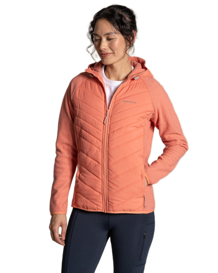 Spiced Apricot coloured Craghoppers Womens Zayas II Hybrid Jacket on white background #colour_spiced-apricot