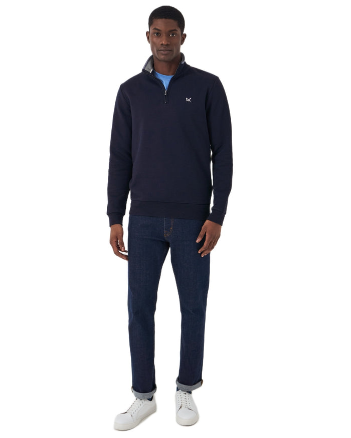 Heritage Dark Navy Coloured Crew Clothing Mens Classic Half Zip Sweatshirt on white background
#colour_heritage-dark-navy
