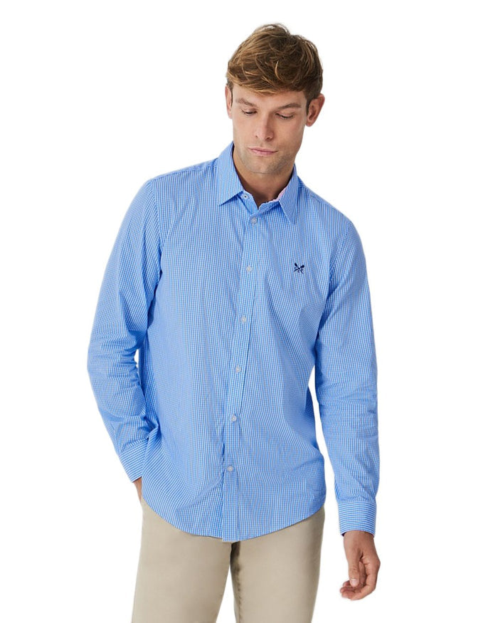 Heritage Sky Coloured Crew Clothing Mens Classic Fit Micro Gingnam Shirt on White Background
#colour_heritage-sky