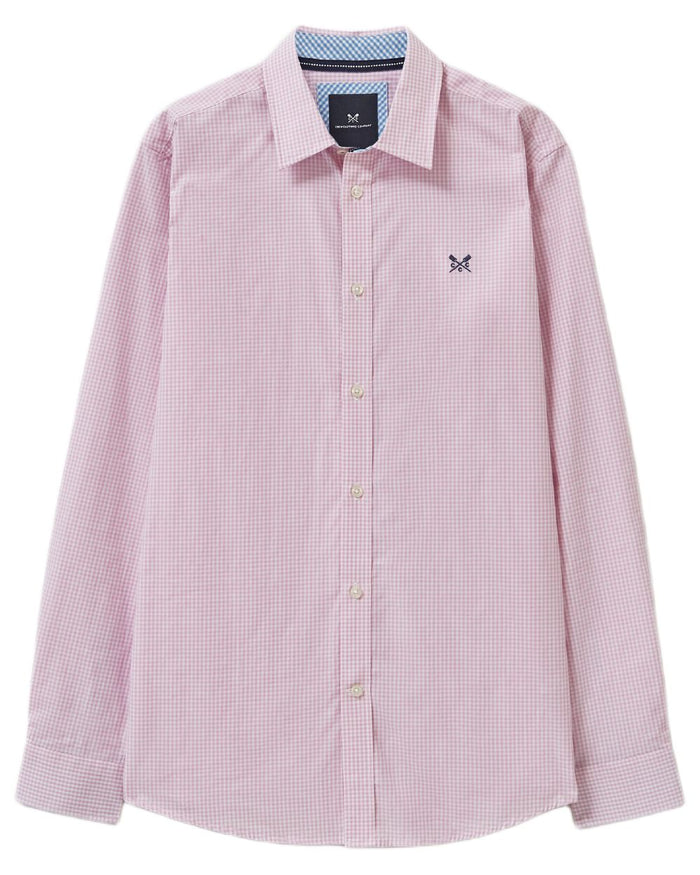 Heritage Classic Pink Heritage White Coloured Crew Clothing Mens Classic Micro Gingham Shirt on white background #colour_heritage-classic-pink-heritage-white