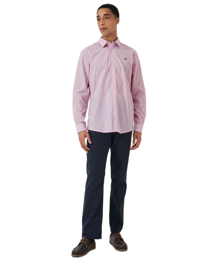 Heritage Classic Pink Heritage White Coloured Crew Clothing Mens Classic Micro Gingham Shirt on white background #colour_heritage-classic-pink-heritage-white