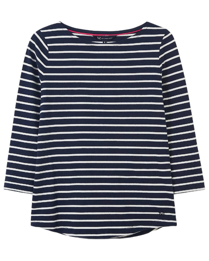 Navy White Stripe Coloured Crew Clothing Womens Essential Breton Top on white background #colour_navy-white-stripe