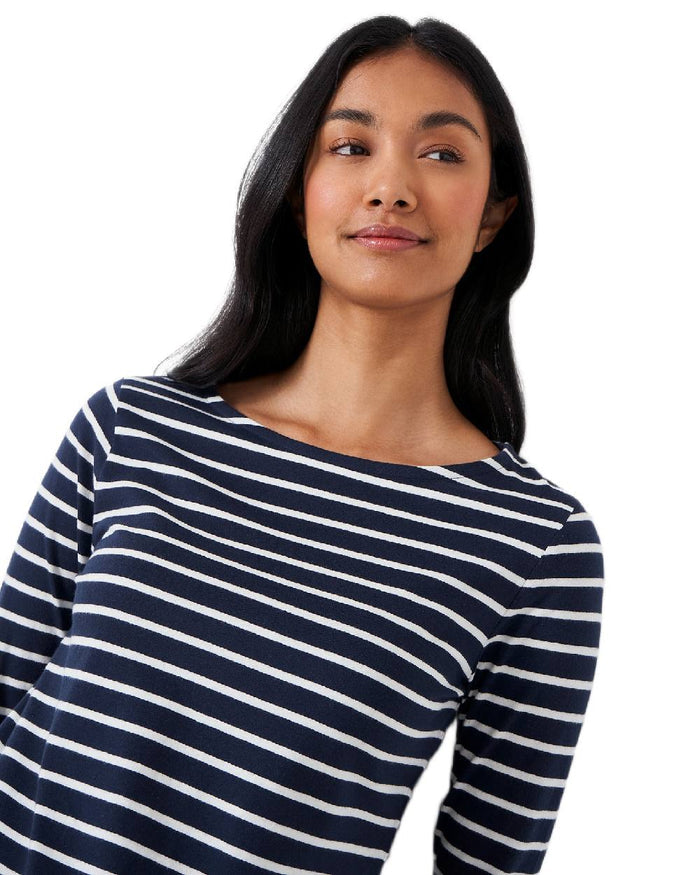 Navy White Stripe Coloured Crew Clothing Womens Essential Breton Top on white background #colour_navy-white-stripe