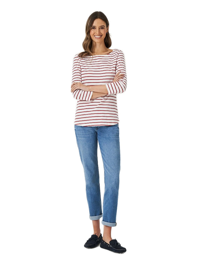 White Red Coloured Crew Clothing Womens Essential Breton Top on White Background
#colour_white-red