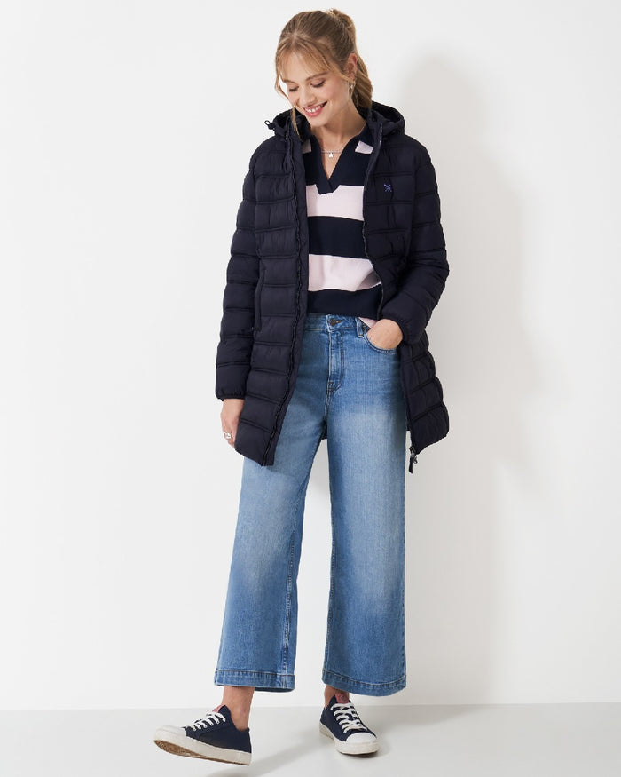 Dark Navy Coloured Crew Clothing Womens Lightweight Padded Coat on indoor background #colour_dark-navy