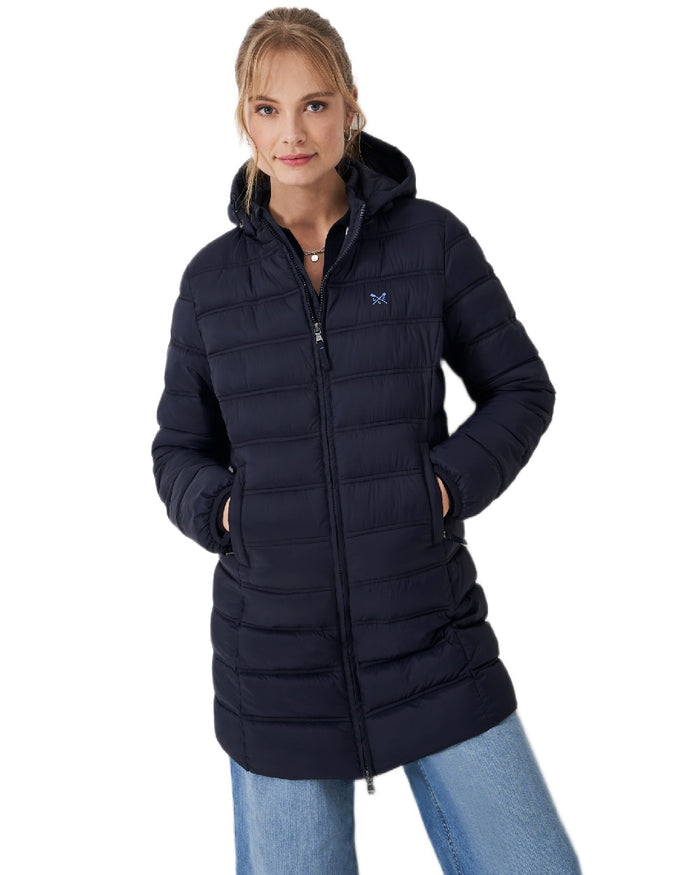 Dark Navy Coloured Crew Clothing Womens Lightweight Padded Coat on white background #colour_dark-navy