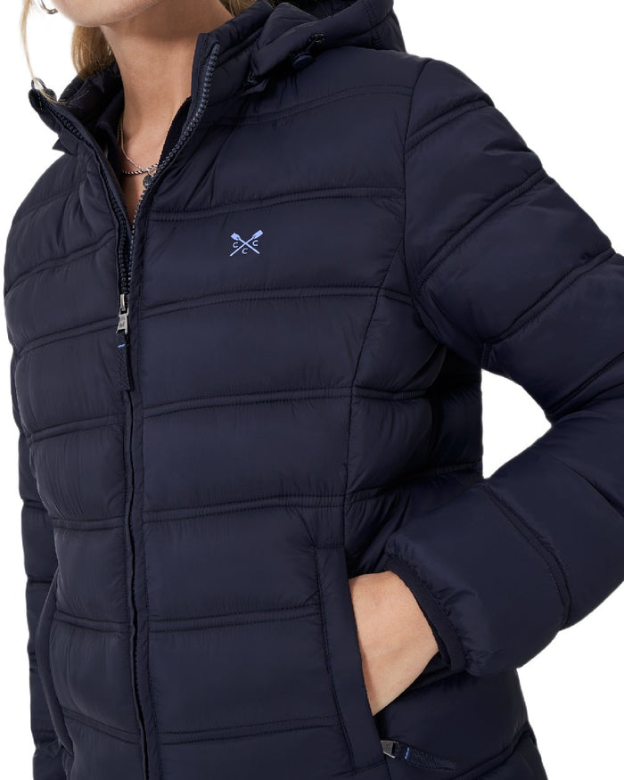 Dark Navy Coloured Crew Clothing Womens Lightweight Padded Coat on white background #colour_dark-navy