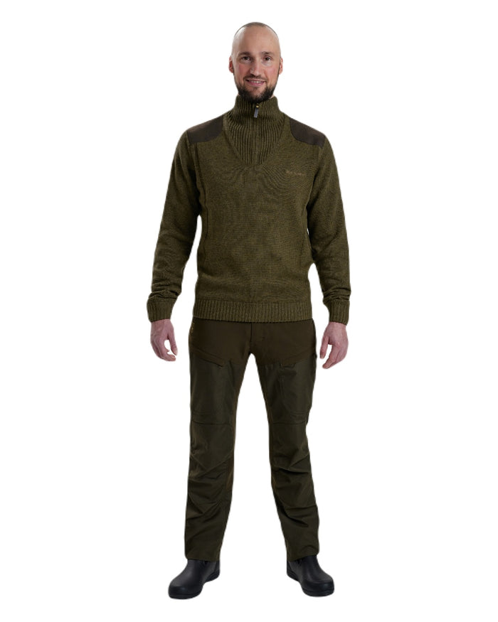 Cypress coloured Deerhunter Carlisle Knit with Stormliner Zip Neck Sweater on white background #colour_cypress