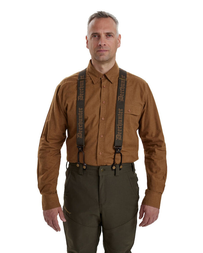 Walnut coloured Combi Braces, Buttons and Clips on white background #colour_walnut