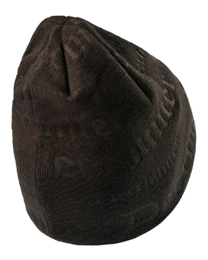 Walnut coloured Deerhunter Embossed Logo Beanie on white background #colour_walnut
