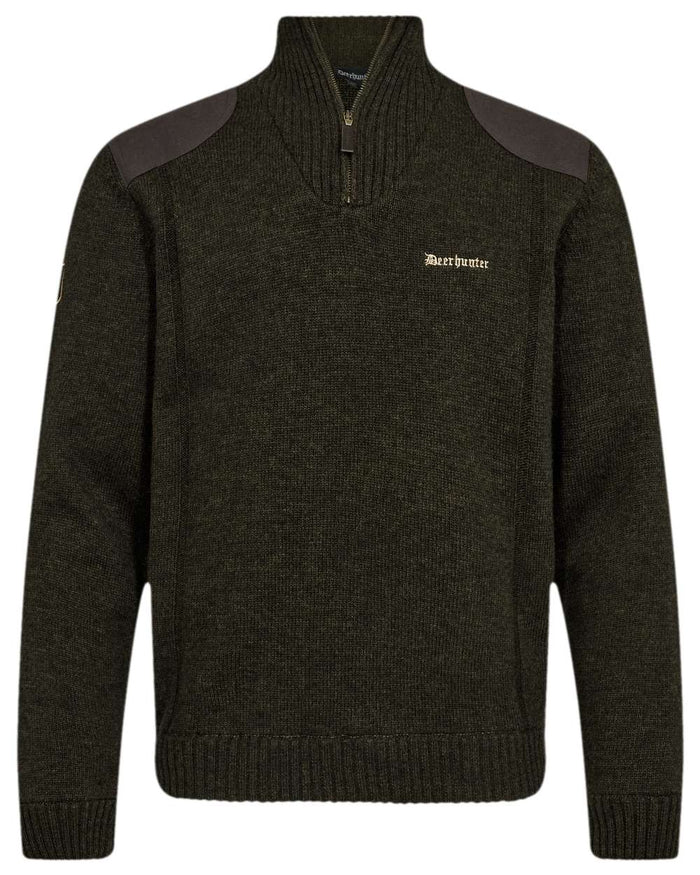 Ridgewood Melange Coloured Deerhunter Finley Half Zip Knit on white background #colour_ridgewood-melange