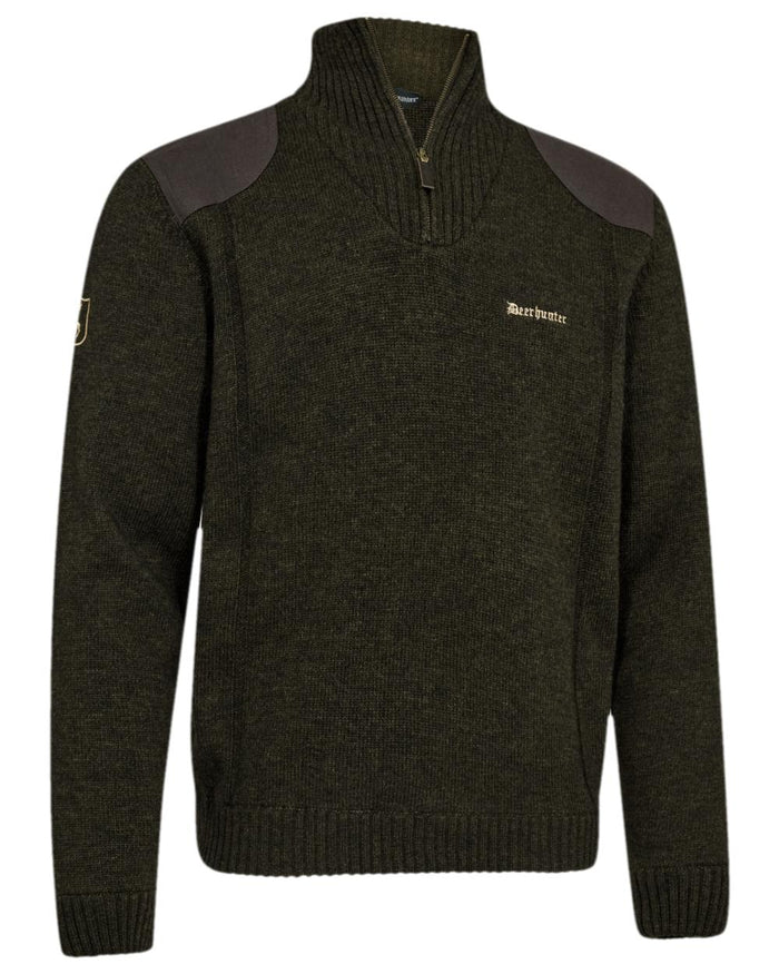 Ridgewood Melange Coloured Deerhunter Finley Half Zip Knit on white background #colour_ridgewood-melange