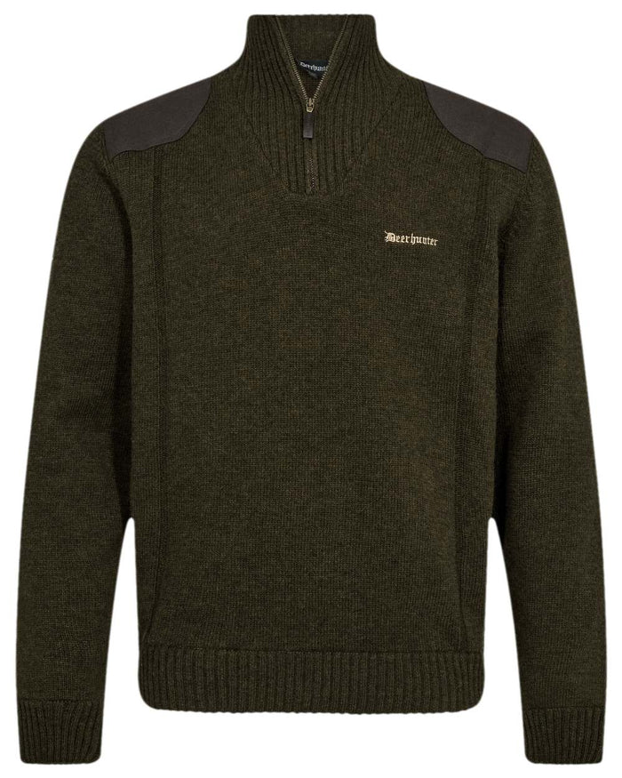 Woodland Melange Coloured Deerhunter Finley Half Zip Knit on white background #colour_woodland-melange