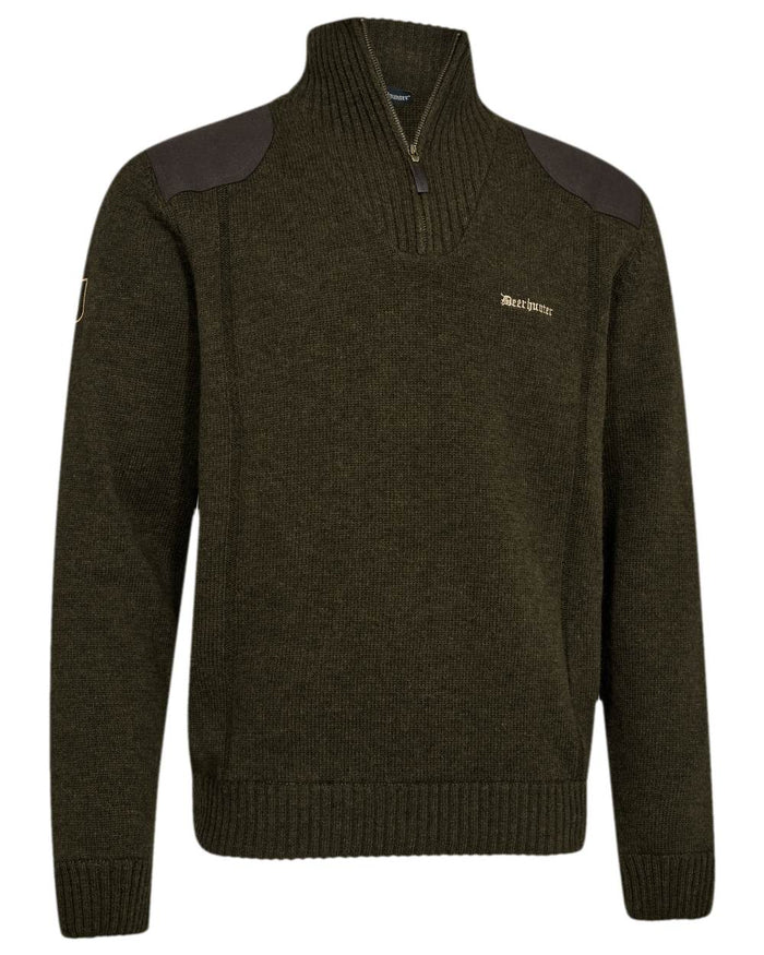 Woodland Melange Coloured Deerhunter Finley Half Zip Knit on white background #colour_woodland-melange