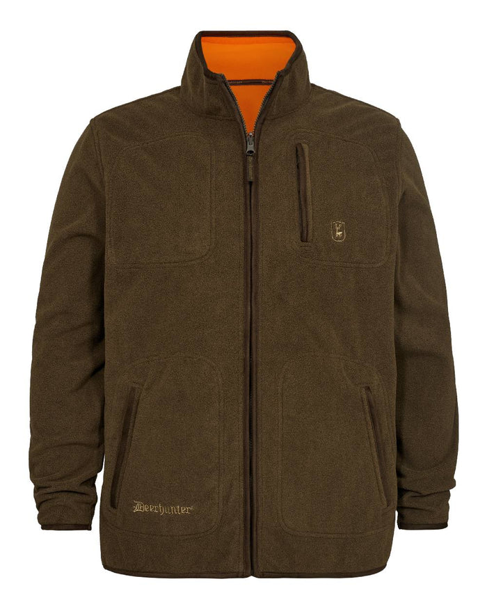 Canteen Orange coloured Deerhunter Gamekeeper Reversible Bonded Fleece Jacket on white background #colour_canteen-orange