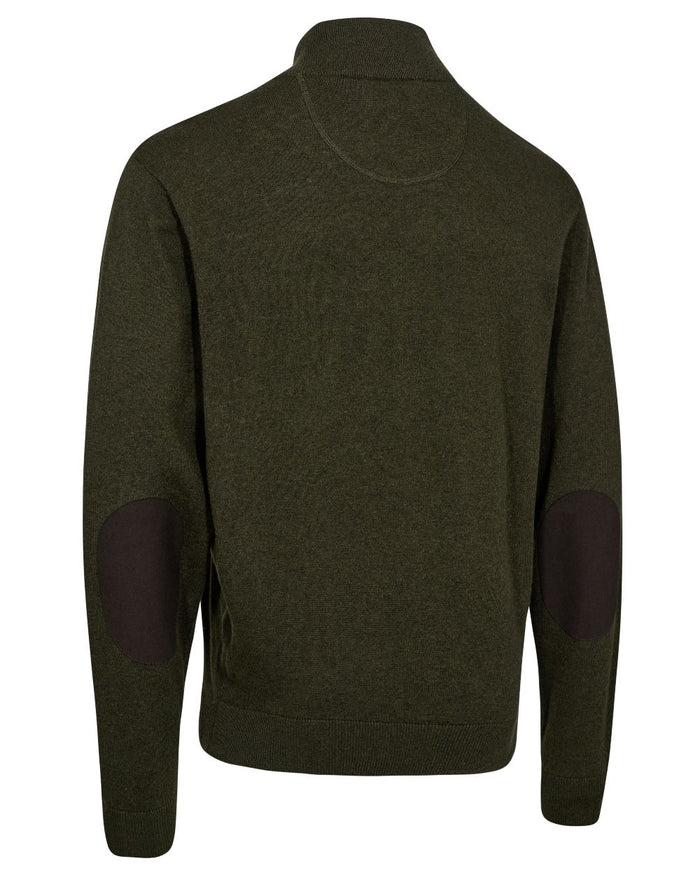 Forest Ember Melange coloured Deerhunter Mens Harrington Half Zip Knit Sweater on white background #colour_forest-ember-melange