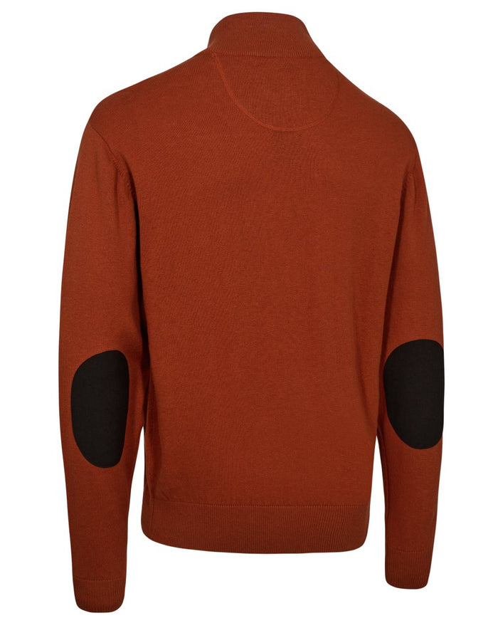 Oak Rust Melange coloured Deerhunter Mens Harrington Half Zip Knit Sweater on white background #colour_oak-rust-melange