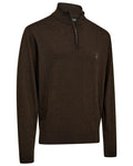 Brown Melange coloured Deerhunter Harrington Half Zip Knit Sweater on white background #colour_brown-melange