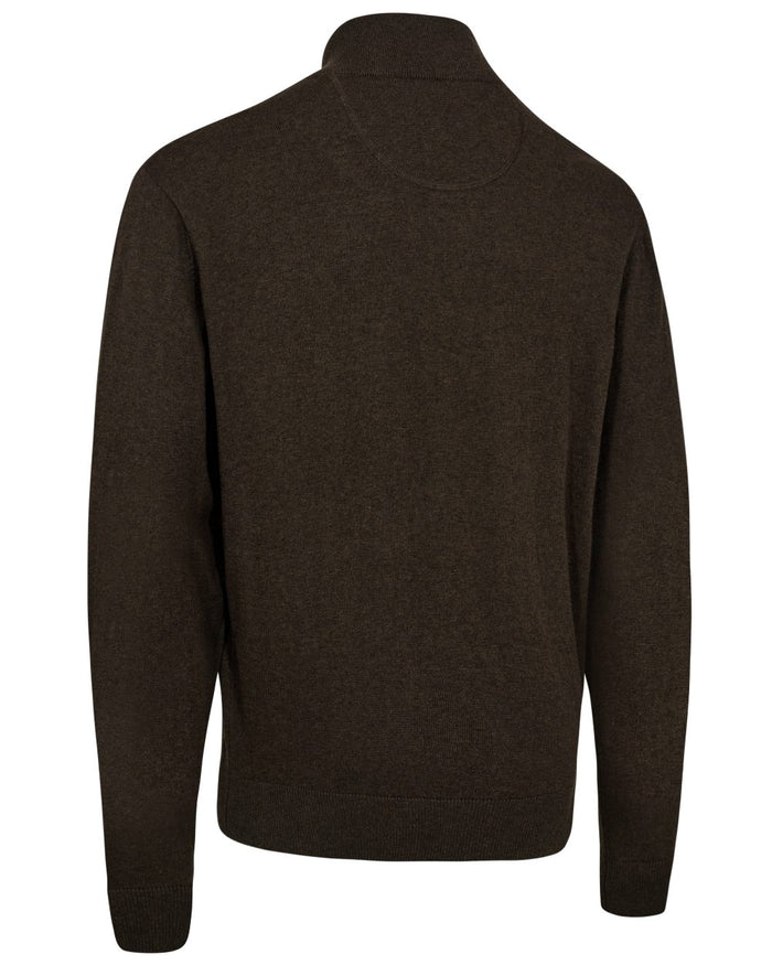 Brown Melange coloured Deerhunter Harrington Half Zip Knit Sweater on white background #colour_brown-melange
