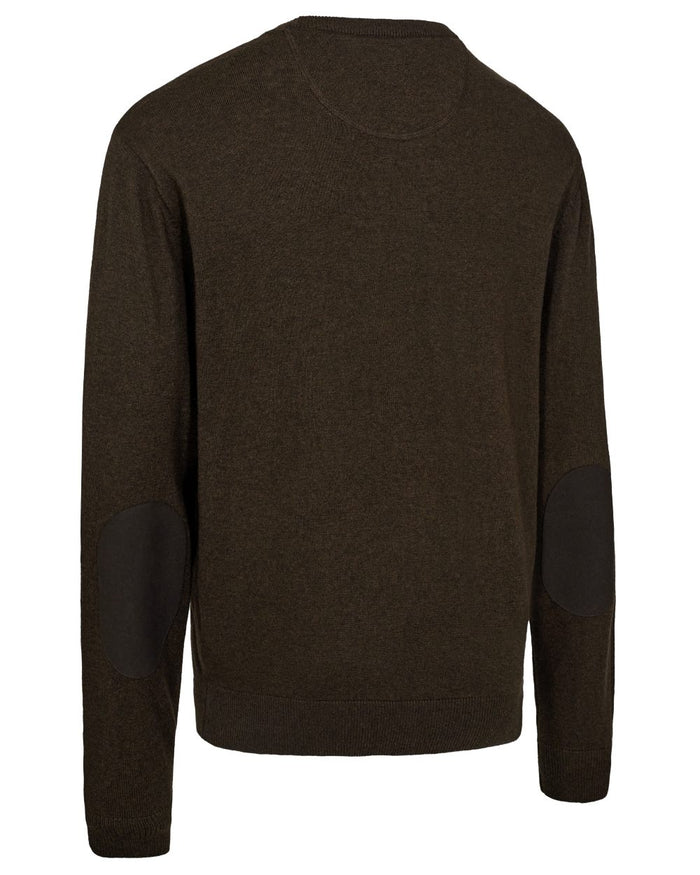 Brown Melange coloured Deerhunter Mens Harrington O-Neck Knit Pullover on white background #colour_brown-melange