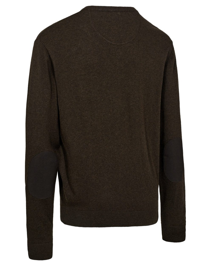 Brown Melange coloured Deerhunter Mens Harrington V-Neck Knit Pullover on white background #colour_brown-melange
