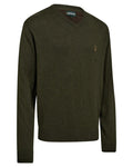 Forest Ember Melange coloured Deerhunter Mens Harrington V-Neck Knit Pullover on white background #colour_forest-ember-melange