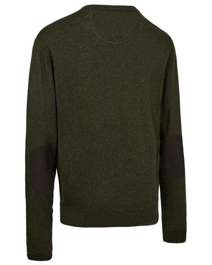 Forest Ember Melange coloured Deerhunter Mens Harrington V-Neck Knit Pullover on white background #colour_forest-ember-melange