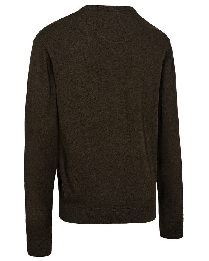 Brown Melange coloured Deerhunter Harrington V-Neck Knit Pullover on white background #colour_brown-melange