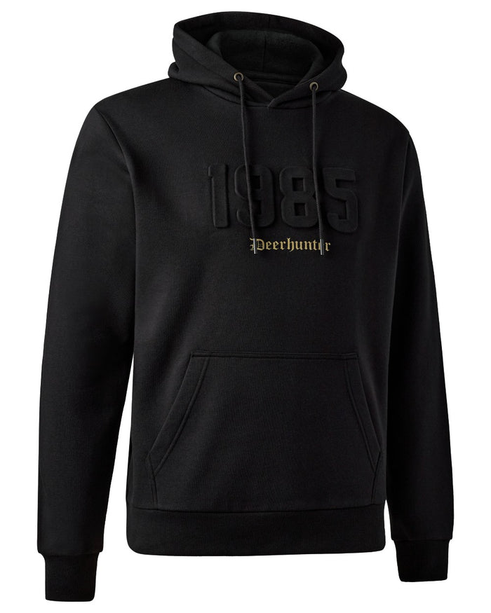 Black coloured Deerhunter Jubilee Hoodie on white background #colour_black