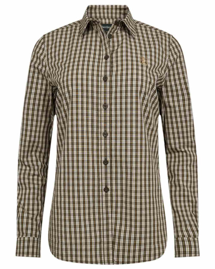 Brown Check Coloured Deerhunter Lady Bridget Shirt on white background #colour_brown-check
