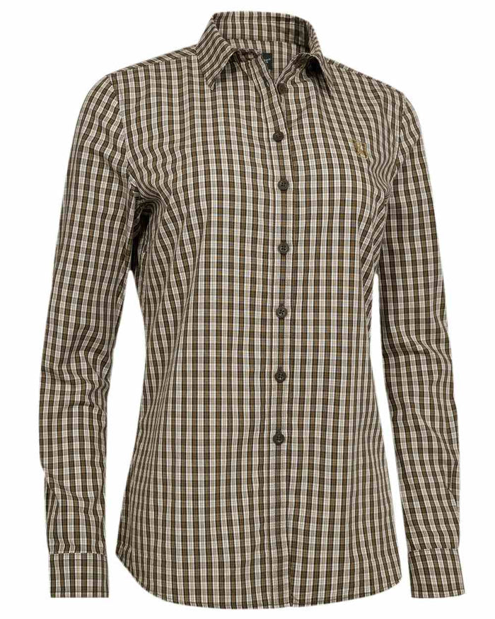 Brown Check Coloured Deerhunter Lady Bridget Shirt on white background #colour_brown-check
