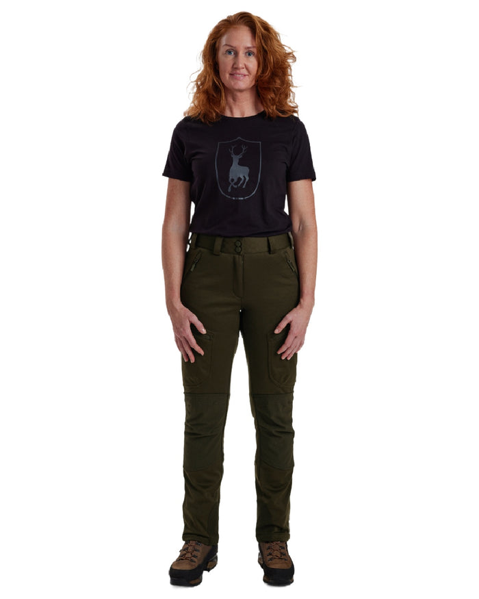 Art Green coloured Deerhunter Lady Excape Softshell Trousers on white background #colour_art-green