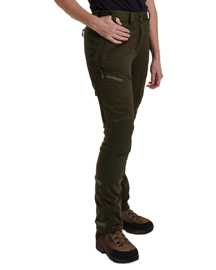 Art Green coloured Deerhunter Lady Excape Softshell Trousers on white background #colour_art-green