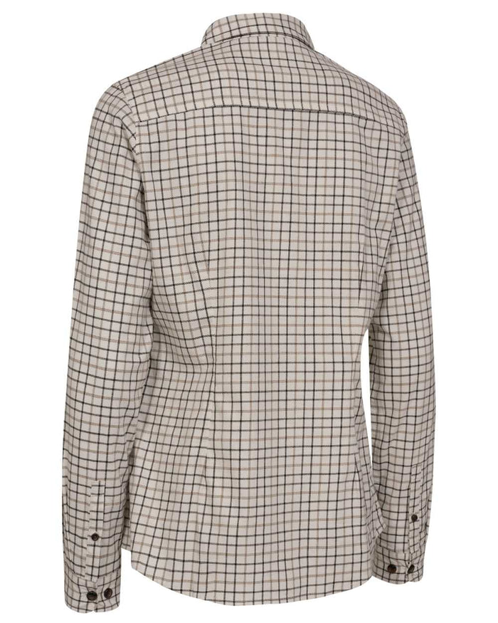 Beige Check coloured Deerhunter Lady Grace Shirt on white background #colour_beige-check