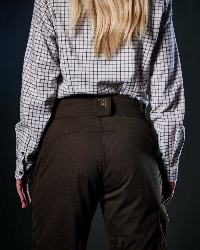 Beige Check coloured Deerhunter Lady Grace Shirt on dark background #colour_beige-check