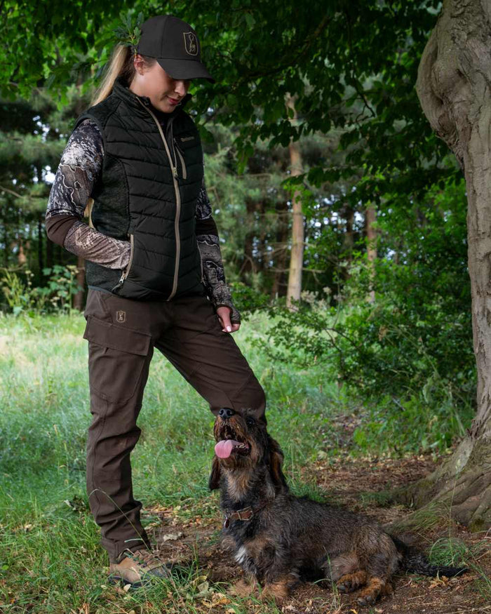 Forest Ember coloured Deerhunter Lady Moor Padded Jacket on forest background #colour_forest-ember