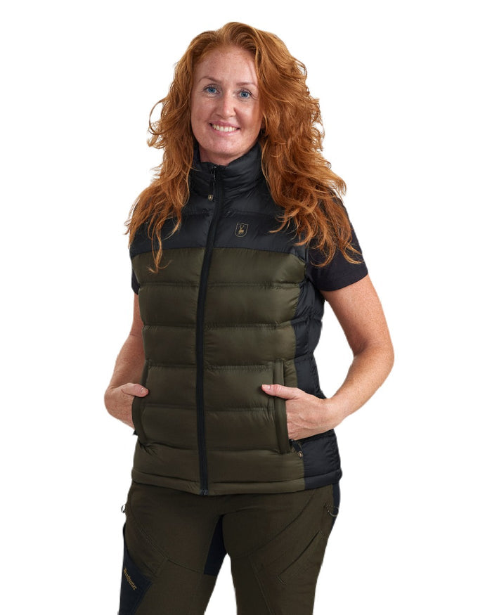 Rifle Green coloured Deerhunter Lady Northward Padded Waistcoat on white background #colour_rifle-green