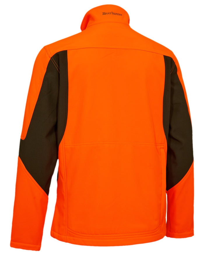 Safety Orange Coloured Deerhunter Rogaland Softshell Jacket on white background #colour_safety-orange