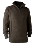 Dark Elm coloured Deerhunter Sheffield Zip Neck Sweater on white background #colour_dark-elm
