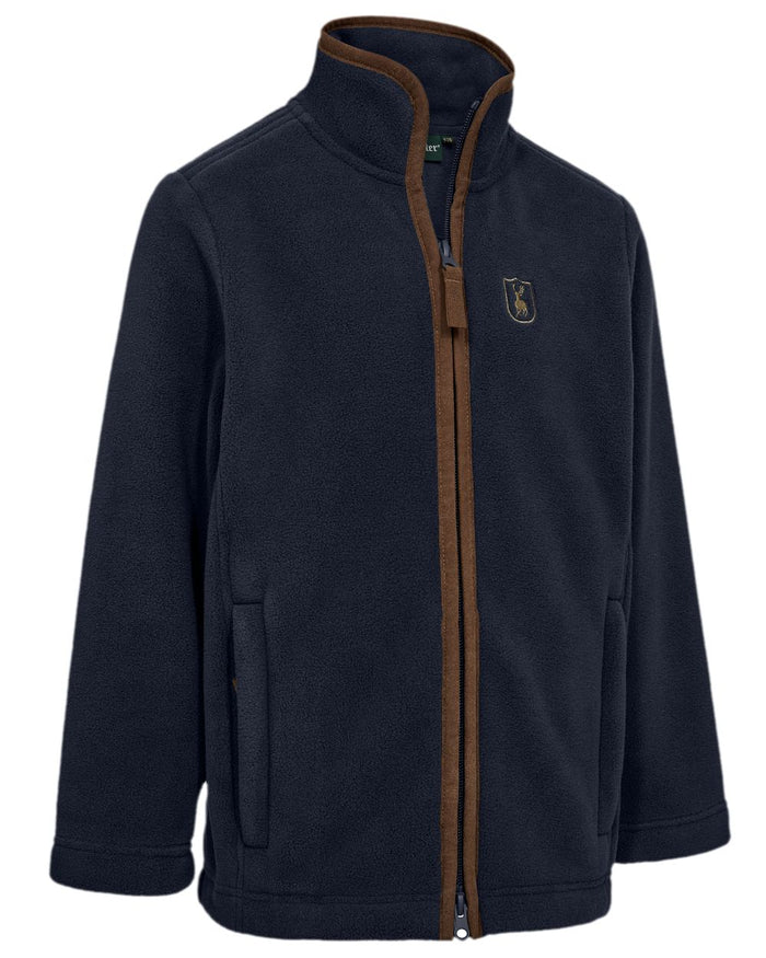 Dark Blue Coloured Deerhunter Youth Cumbria Fleece Jacket on white background #colour_dark-blue