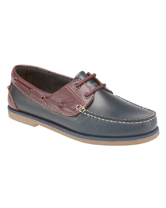 Navy Brown Coloured Dek Mens Moccasin Boat Shoes on White Background
#colour_navy-brown