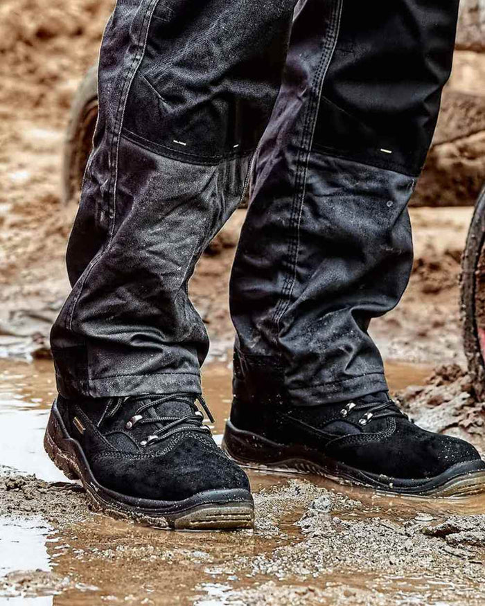 Black Coloured DeWalt Challenger Waterproof Safety Hiker Boots on outdoor background #colour_black