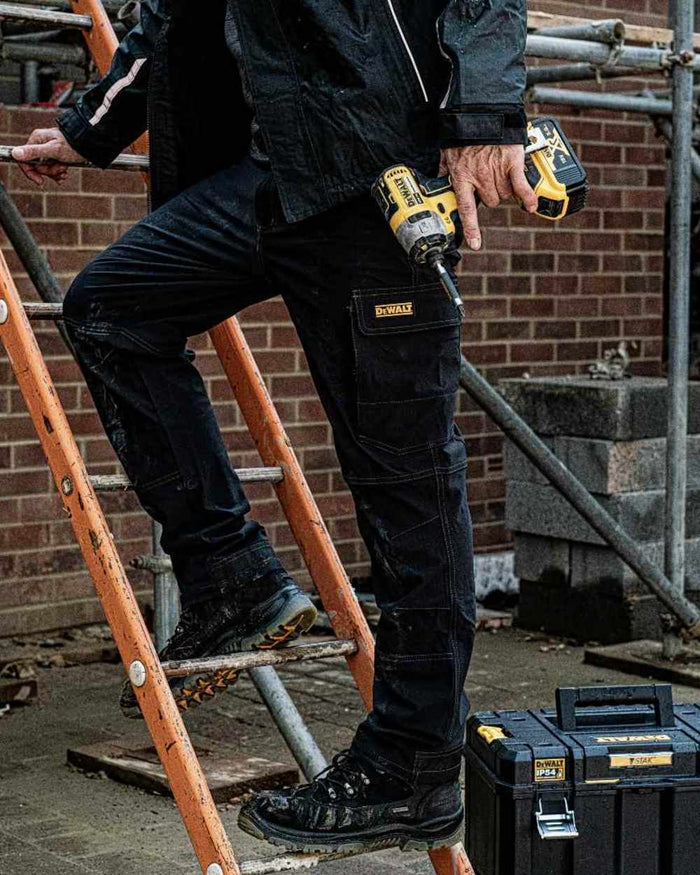 Black Coloured DeWalt Challenger Waterproof Safety Hiker Boots on outdoor background #colour_black