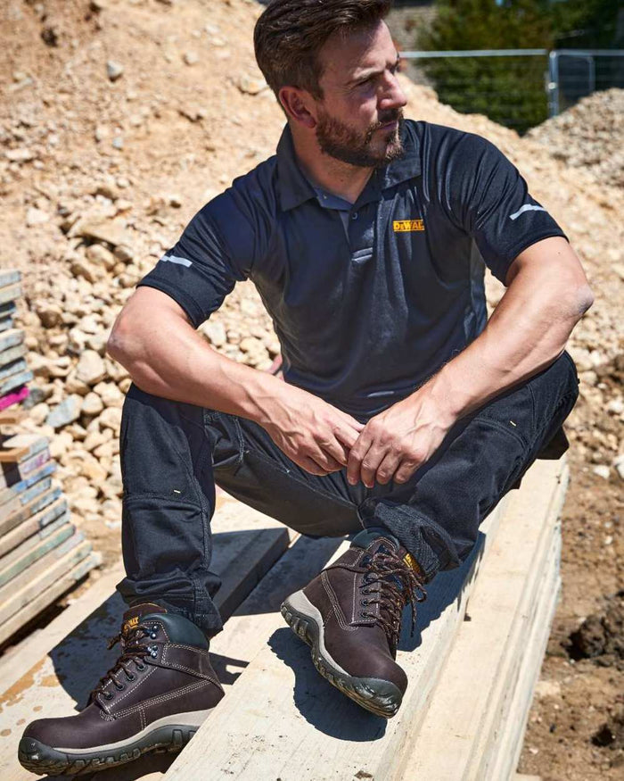 Brown Coloured DeWalt Hammer Non-Metallic Safety Boot on outdoor  background #colour_brown