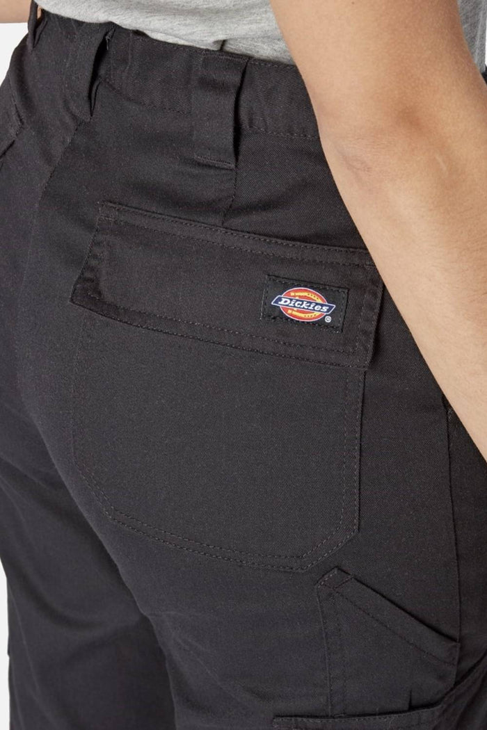 Dickies Women's Everyday Flex Trousers in Black close up of back pocket #colour_black