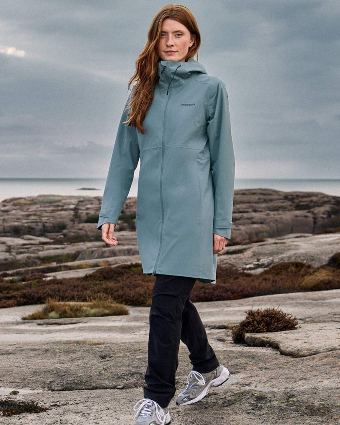 Factory Blue coloured Didriksons Bea Womens Parka 6 on sea background #colour_factory-blue